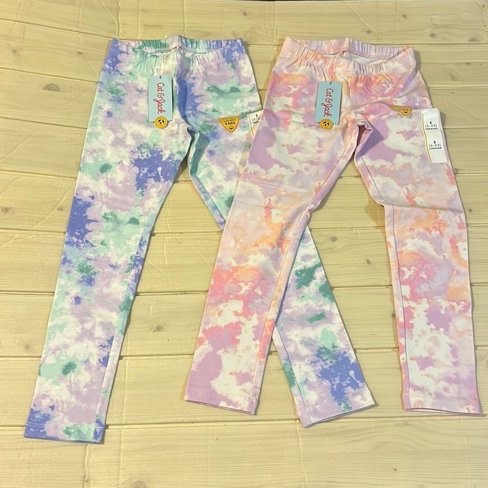 Bundle of 2pcs kids leggings color cream/blue & pink orange NWT
